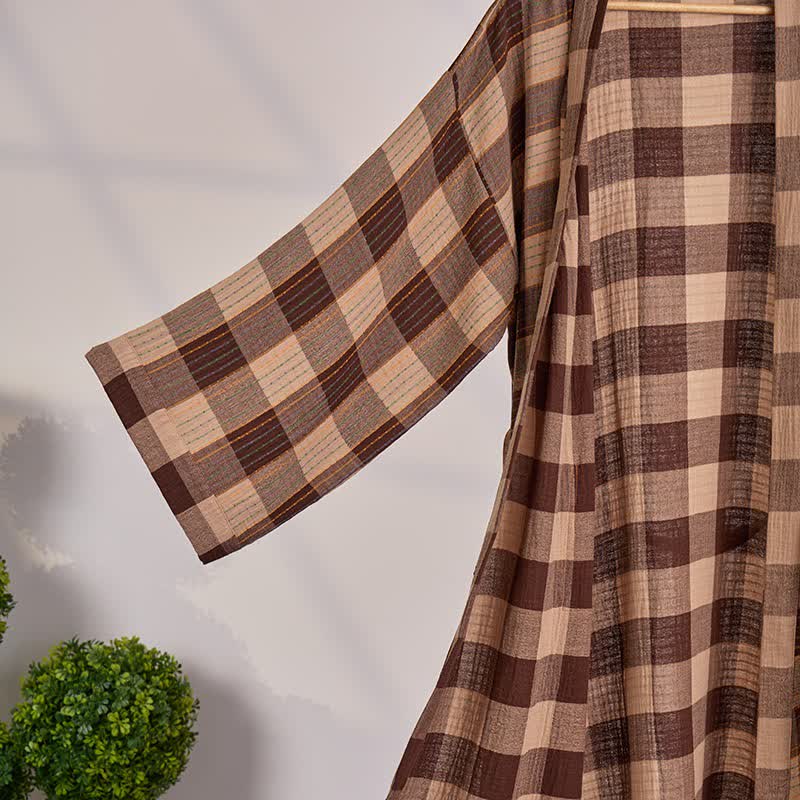 Klassischer karierter Kimono-Bademantel aus Baumwollgaze - image 6