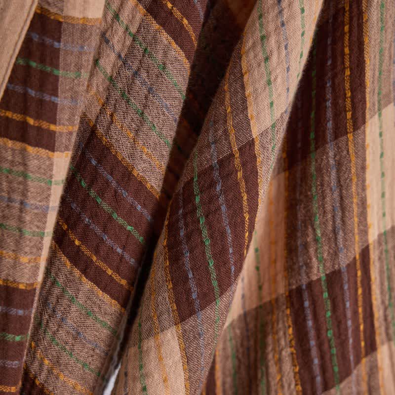 Klassischer karierter Kimono-Bademantel aus Baumwollgaze - image 9