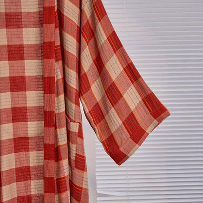 Klassischer karierter Kimono-Bademantel aus Baumwollgaze - image 3