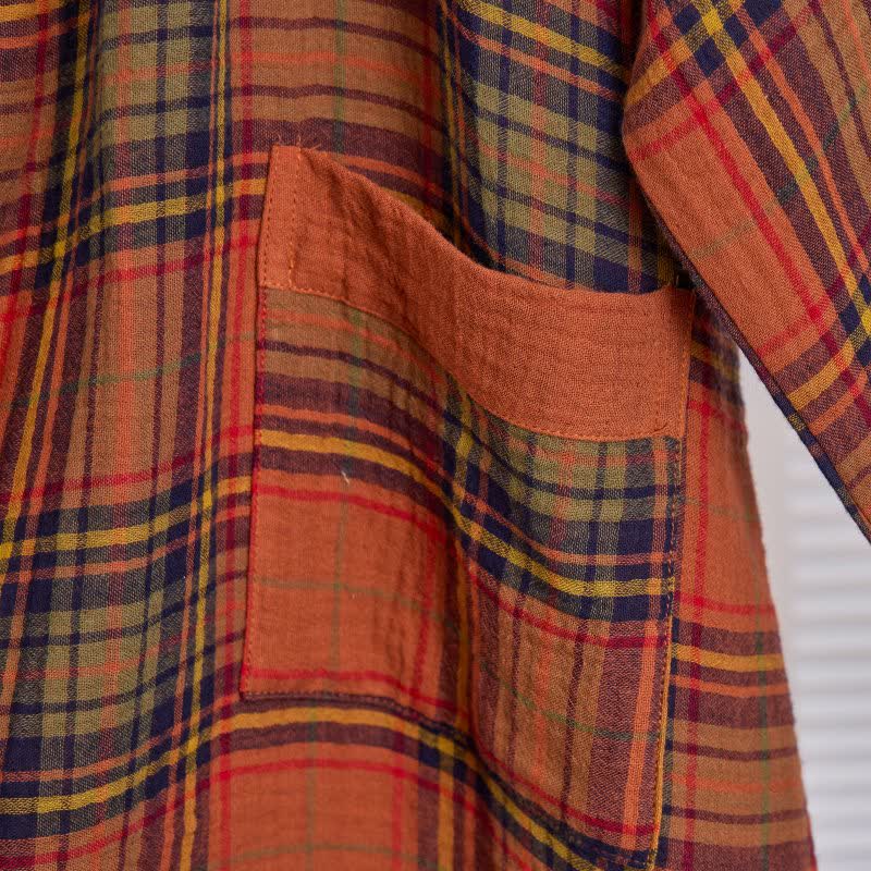 Vintage Karierte Baumwoll-Gaze-Kimono-Robe - image 3