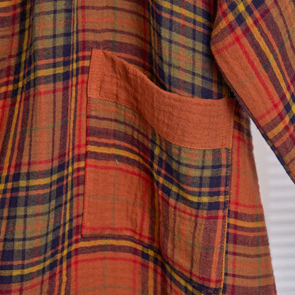 Vintage Karierte Baumwoll-Gaze-Kimono-Robe - image 3