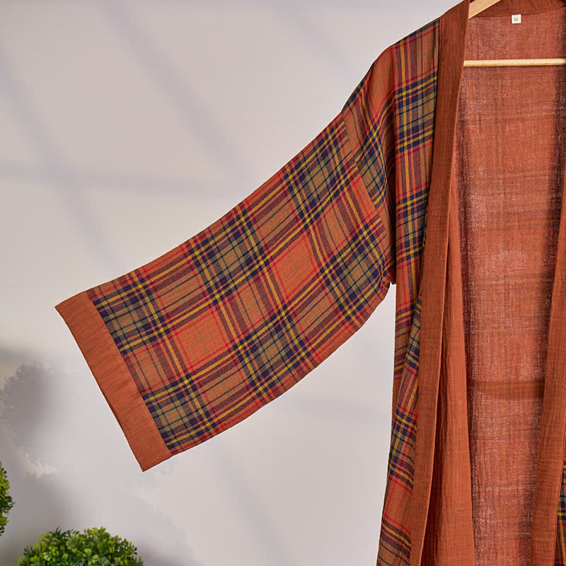 Vintage Karierte Baumwoll-Gaze-Kimono-Robe - image 1