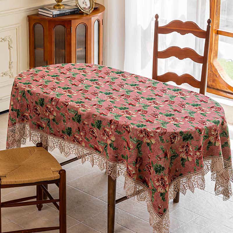 Elegante Tischdecke mit Spitzenbesatz und Blumenmuster - image 5