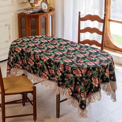 Elegante Tischdecke mit Spitzenbesatz und Blumenmuster - Schwarz - 140cm x 250cm - image 1