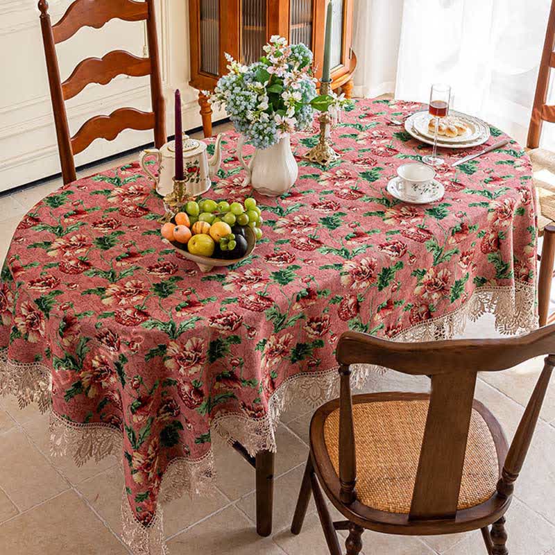 Elegante Tischdecke mit Spitzenbesatz und Blumenmuster - image 4