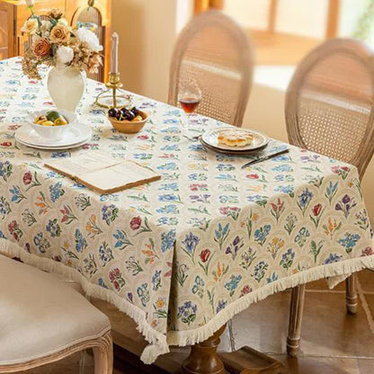 Vintage Tischdecke mit Quaste und blühendem Blumenstrauß - Beige - 140cm x 260cm - image 13