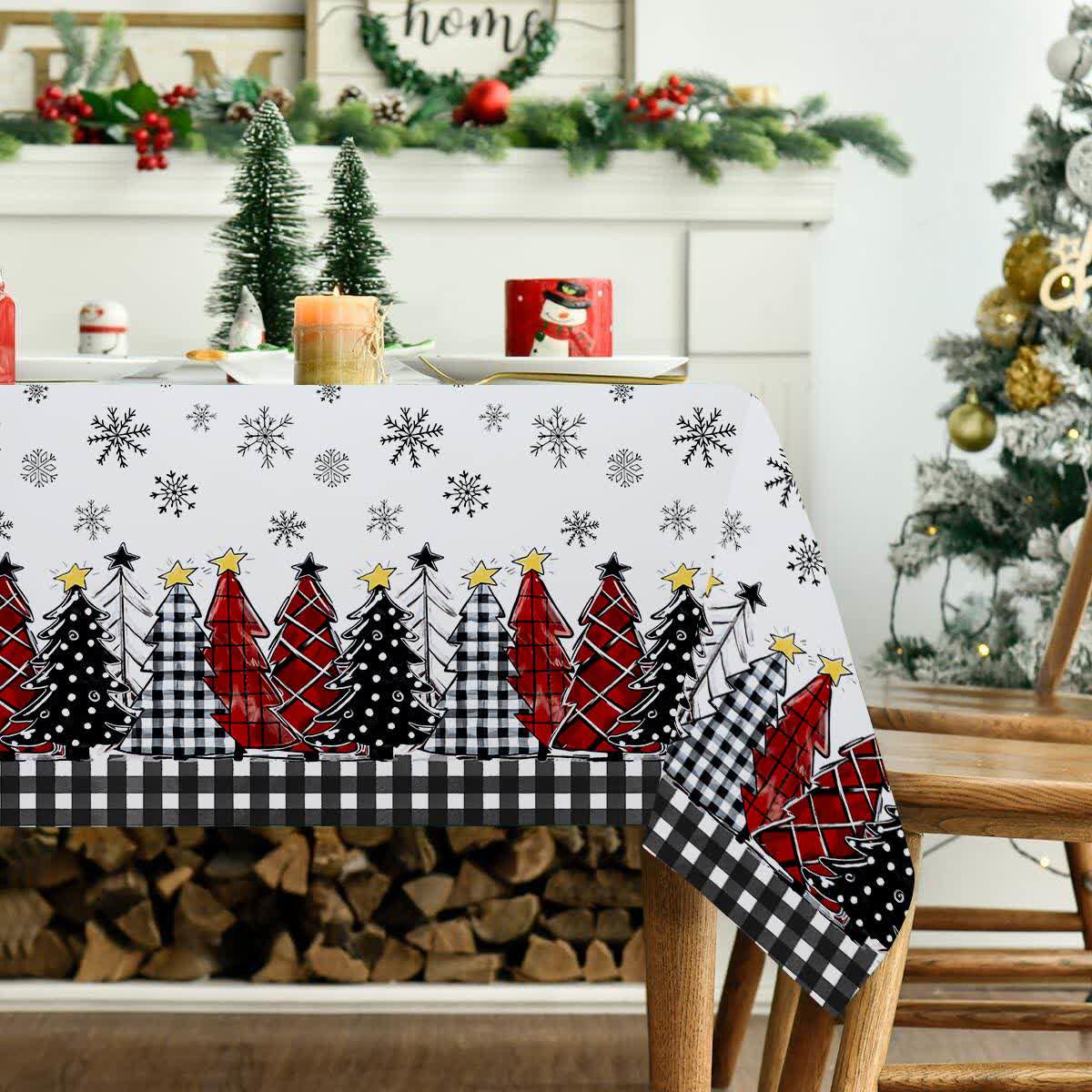 Tischdecke mit Weihnachtsbaum- und Schneeflocken-Print - image 3