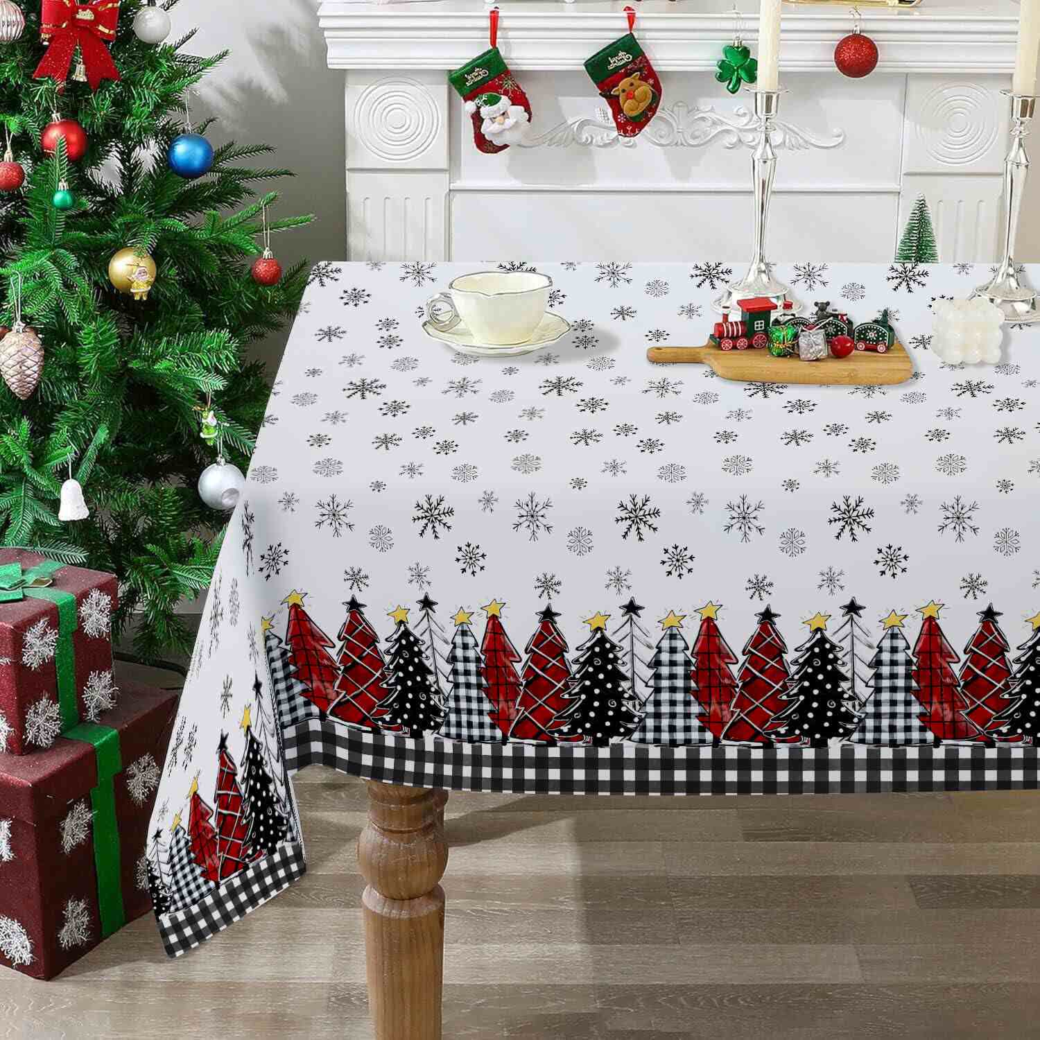 Tischdecke mit Weihnachtsbaum- und Schneeflocken-Print - image 4