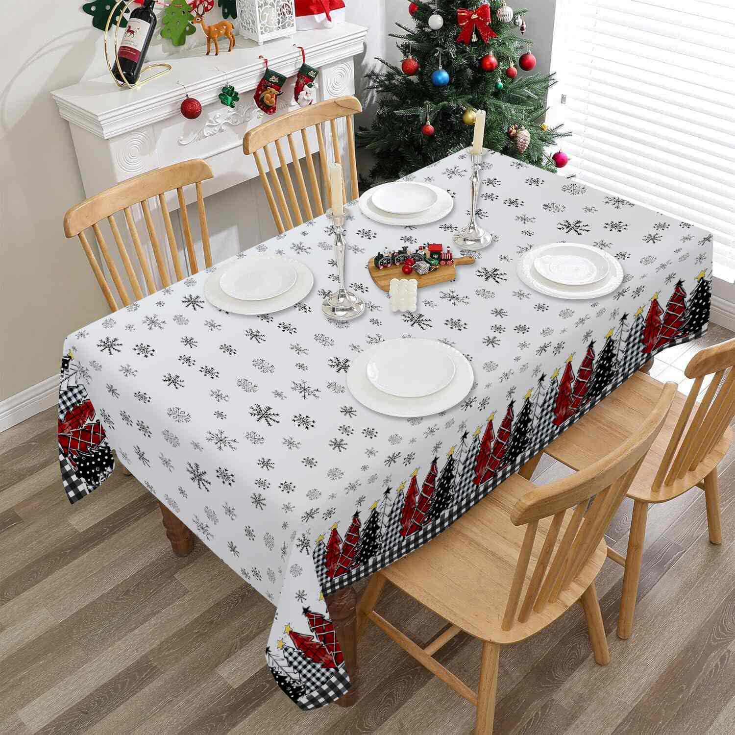 Tischdecke mit Weihnachtsbaum- und Schneeflocken-Print - image 2