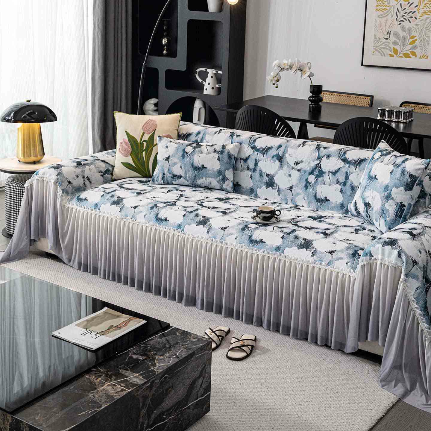 Ink Poppy Sofabezug mit Rock - Blau - 180cm x 340cm - image 8