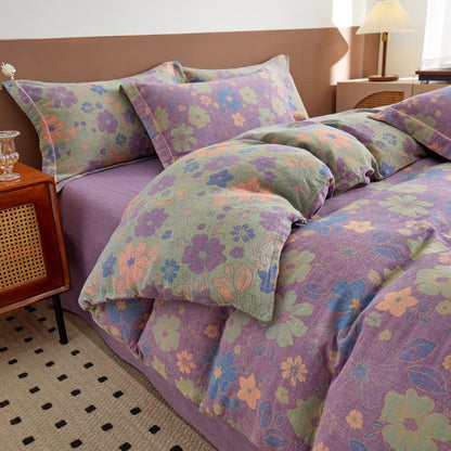 Elegante Bettwäsche aus Baumwollgaze mit Blumenmuster im Jacquard-Stil - image 1