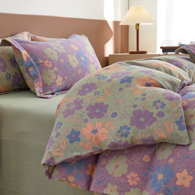 Elegante Bettwäsche aus Baumwollgaze mit Blumenmuster im Jacquard-Stil - image 2