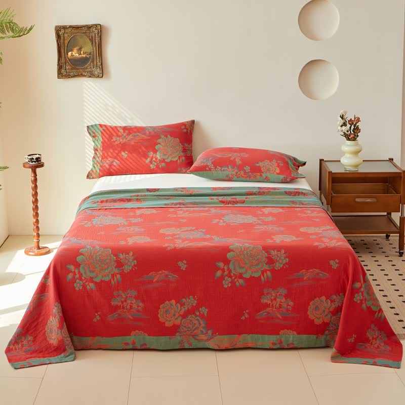 Luxuriöse Bettwäsche aus Baumwollgaze im Jacquard-Stil mit Pfingstrosenmotiv - image 2