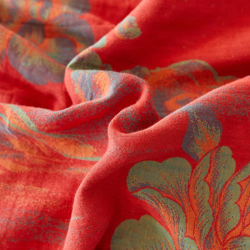 Luxuriöse Bettwäsche aus Baumwollgaze im Jacquard-Stil mit Pfingstrosenmotiv - image 3