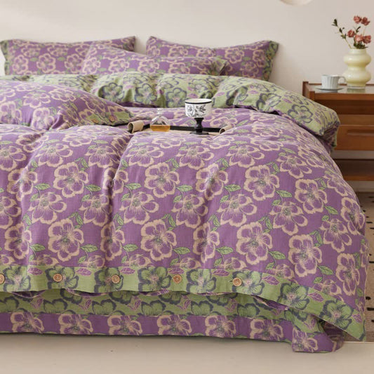 Bettwäsche aus Baumwollgaze mit Jacquardmuster in Pfirsichblüten-Optik - Bettwäsche-Set - 220cm x 240cm - image 0