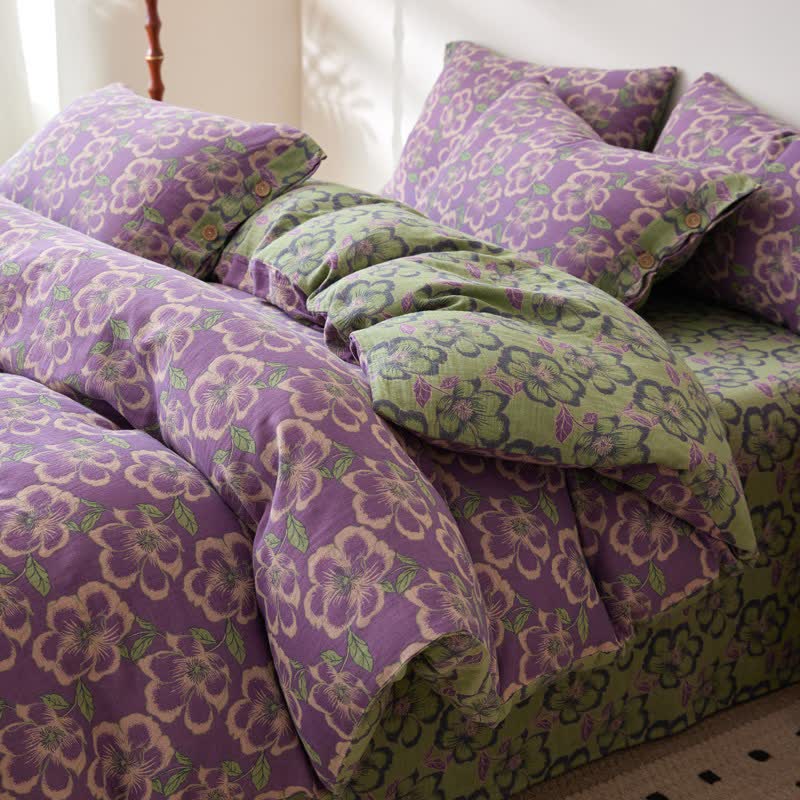 Bettwäsche aus Baumwollgaze mit Jacquardmuster in Pfirsichblüten-Optik - image 2