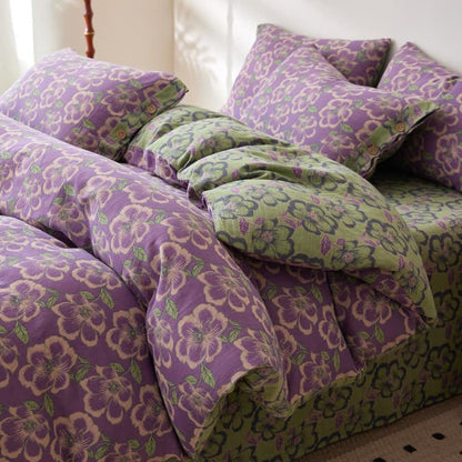 Bettwäsche aus Baumwollgaze mit Jacquardmuster in Pfirsichblüten-Optik - image 2