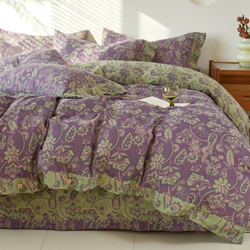 Bettwäsche aus Baumwollgaze mit abstraktem Blumenmuster und Jacquardmuster - Bettwäsche-Set - 220cm x 240cm - image 0