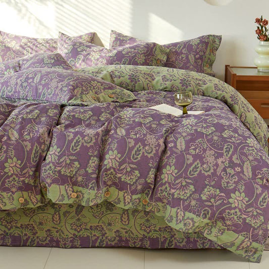 Bettwäsche aus Baumwollgaze mit abstraktem Blumenmuster und Jacquardmuster - Bettwäsche-Set - 220cm x 240cm - image 0