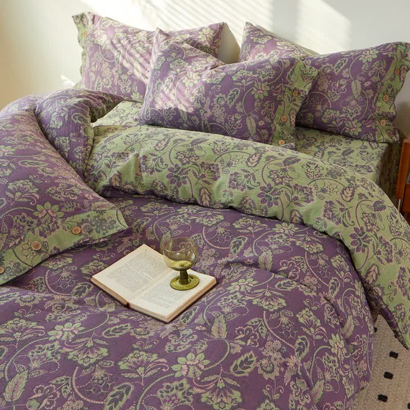 Bettwäsche aus Baumwollgaze mit abstraktem Blumenmuster und Jacquardmuster - image 1