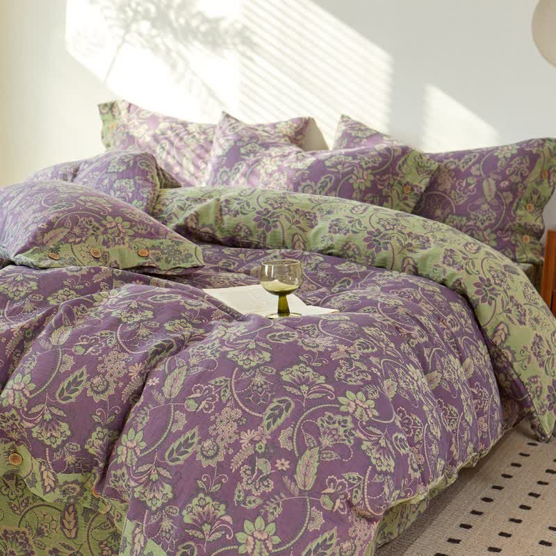 Bettwäsche aus Baumwollgaze mit abstraktem Blumenmuster und Jacquardmuster - image 2