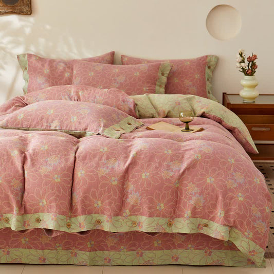 Bettwäsche aus Baumwollgaze mit frischem Blumenmuster im Jacquard-Stil - Bettwäsche-Set - 220cm x 240cm - image 0