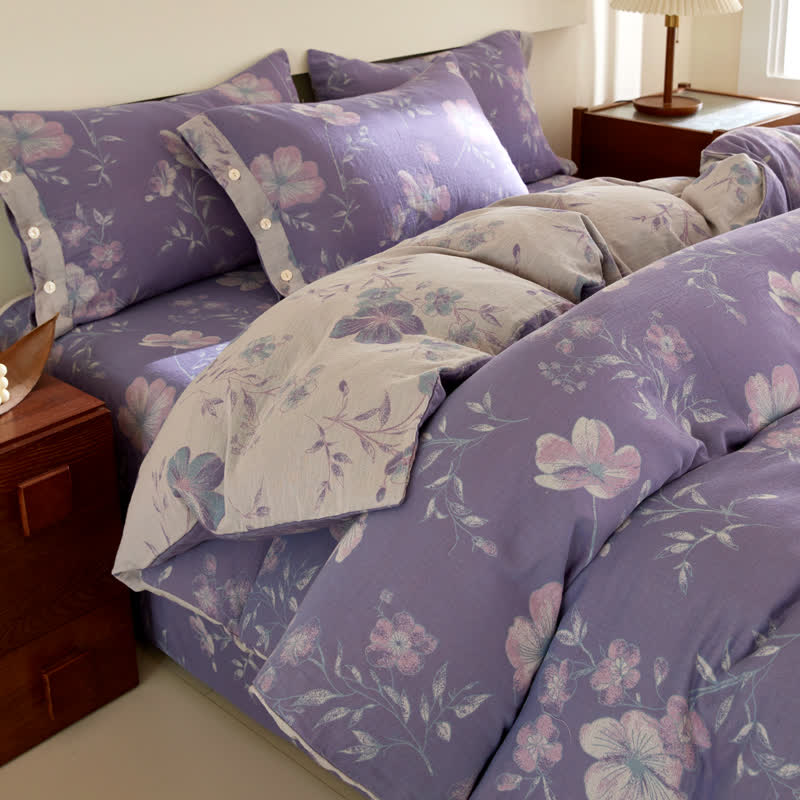 Lila geblümte Jacquard-Baumwollgaze-Bettwäsche - image 1