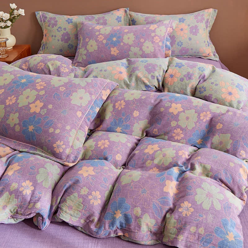 Elegante Bettwäsche aus Baumwollgaze mit Blumenmuster im Jacquard-Stil - image 3