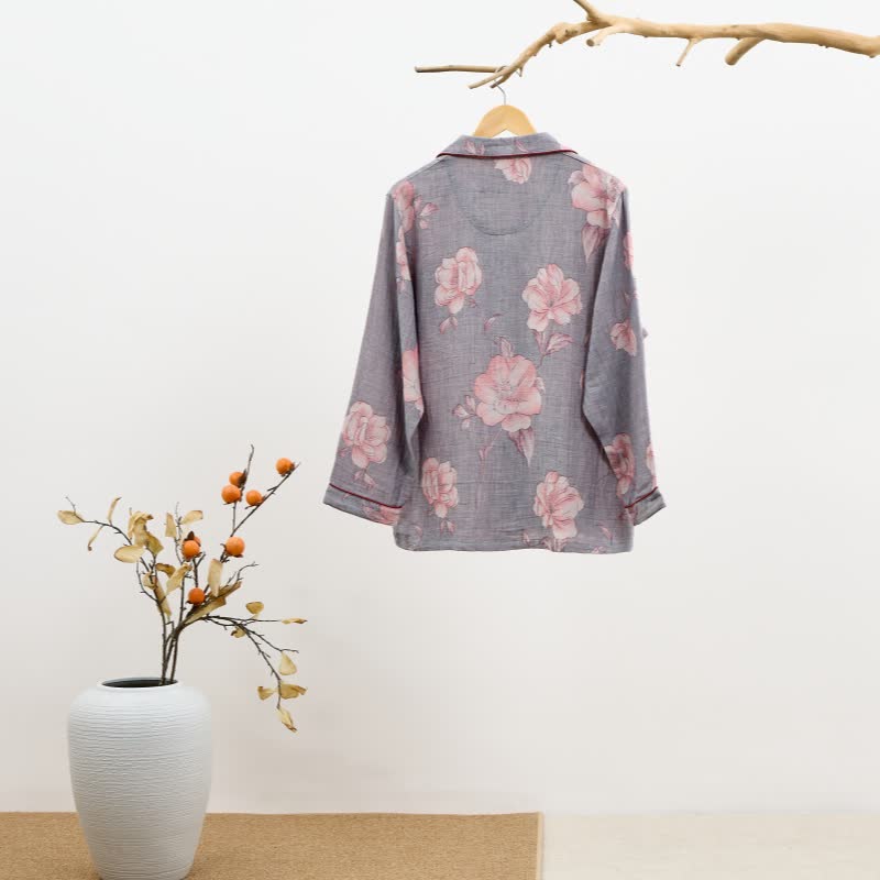 Loungewear-Set aus reiner Baumwolle mit rosa Blumenmuster - image 2