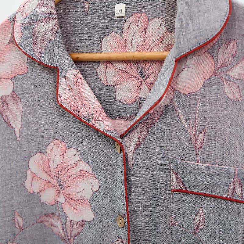Loungewear-Set aus reiner Baumwolle mit rosa Blumenmuster - image 4