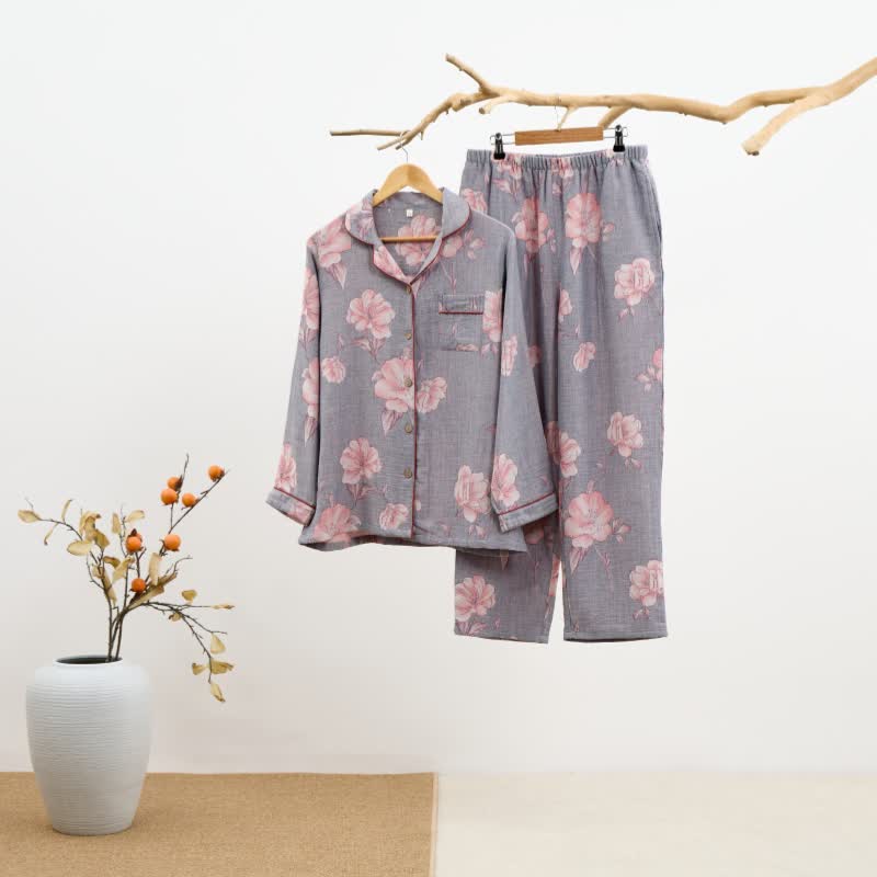 Loungewear-Set aus reiner Baumwolle mit rosa Blumenmuster - image 1
