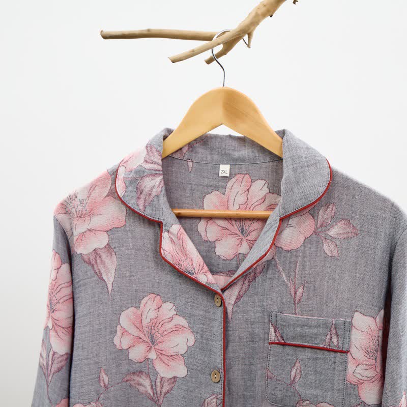 Loungewear-Set aus reiner Baumwolle mit rosa Blumenmuster - image 3