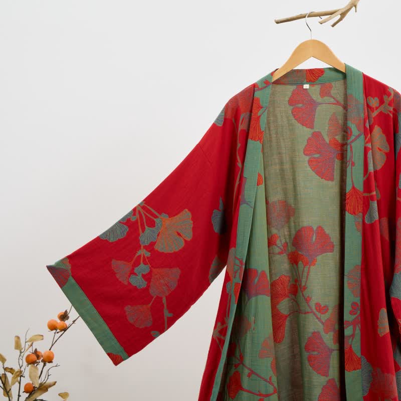 Kimono-Bademantel aus Bio-Baumwolle mit Ginkgoblatt - image 12