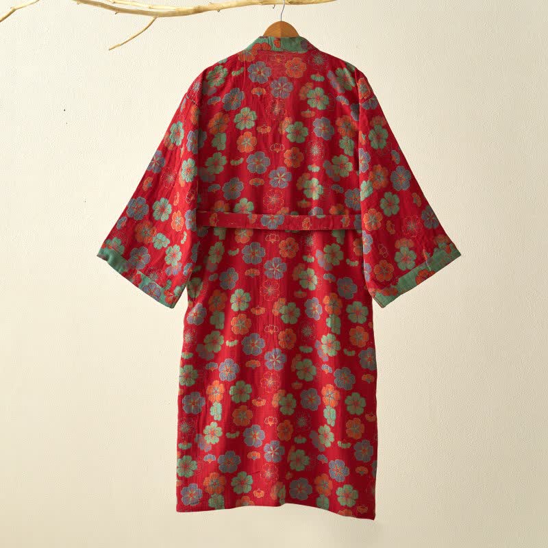 Kimono-Bademantel aus Baumwollgaze mit Pflaumenblüten-Print - image 3
