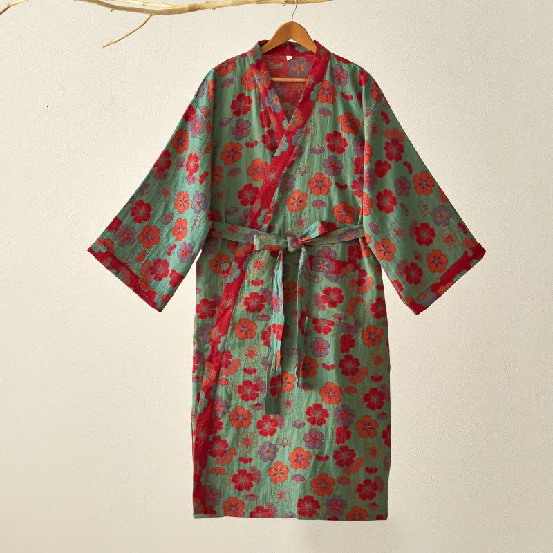 Kimono-Bademantel aus Baumwollgaze mit Pflaumenblüten-Print - image 11