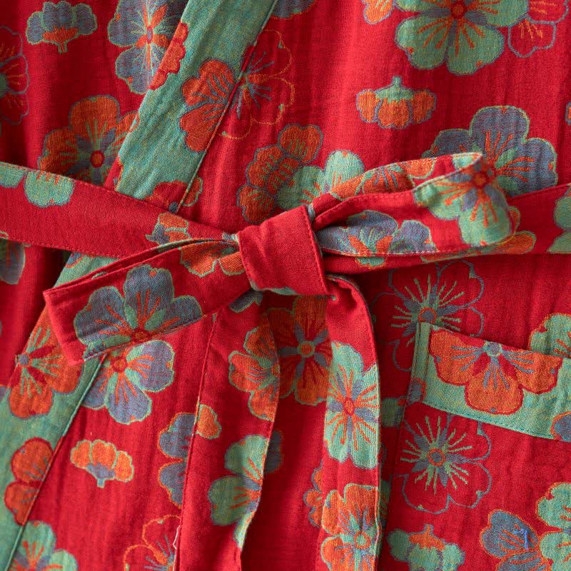 Kimono-Bademantel aus Baumwollgaze mit Pflaumenblüten-Print - image 5