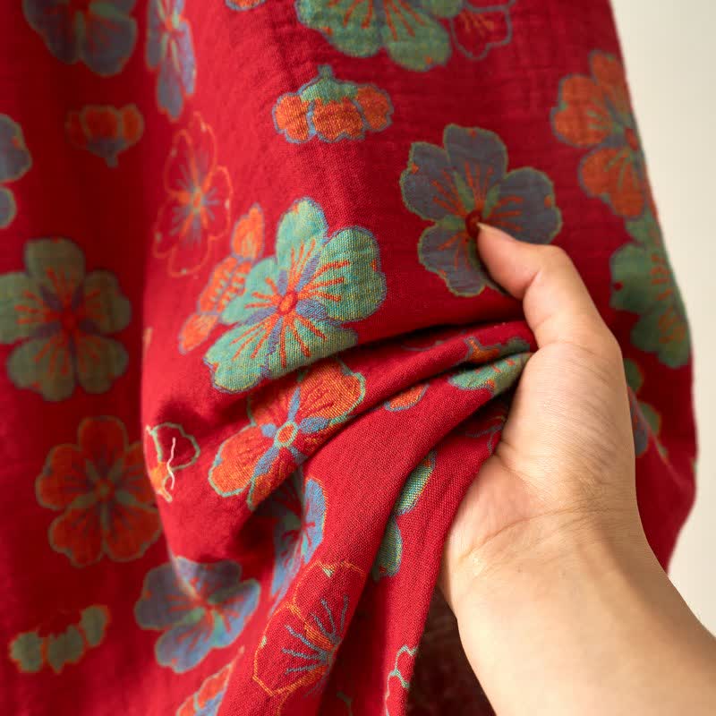 Kimono-Bademantel aus Baumwollgaze mit Pflaumenblüten-Print - image 9