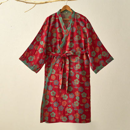 Kimono-Bademantel aus Baumwollgaze mit Pflaumenblüten-Print - image 2