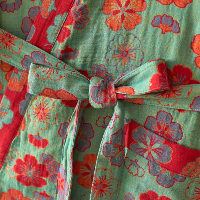 Kimono-Bademantel aus Baumwollgaze mit Pflaumenblüten-Print - image 15