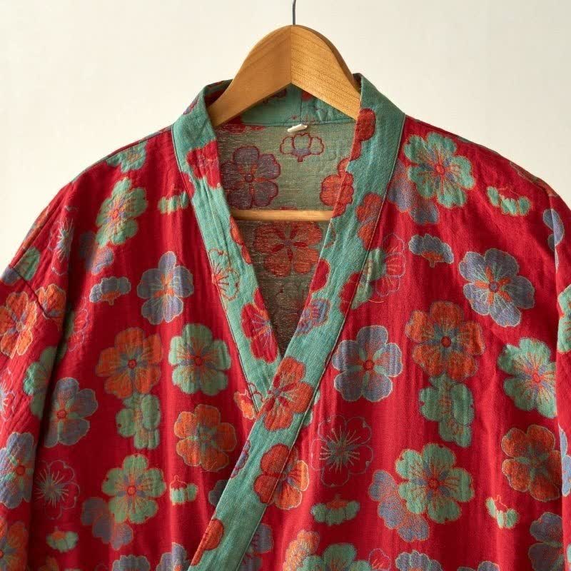 Kimono-Bademantel aus Baumwollgaze mit Pflaumenblüten-Print - image 4