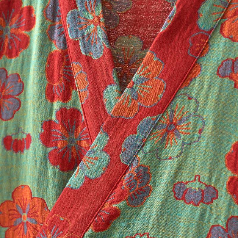 Kimono-Bademantel aus Baumwollgaze mit Pflaumenblüten-Print - image 14