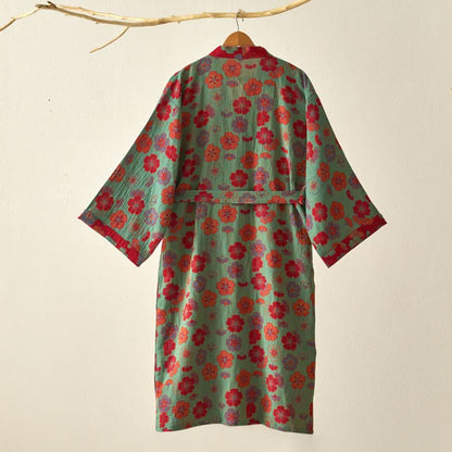 Kimono-Bademantel aus Baumwollgaze mit Pflaumenblüten-Print - image 12