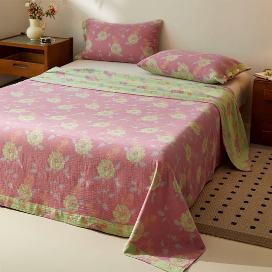Elegante Tagesdecke aus Baumwollgaze mit Blumenmuster - Tagesdecke mit 2 Kissenbezügen - 240cm x 270cm - image 0