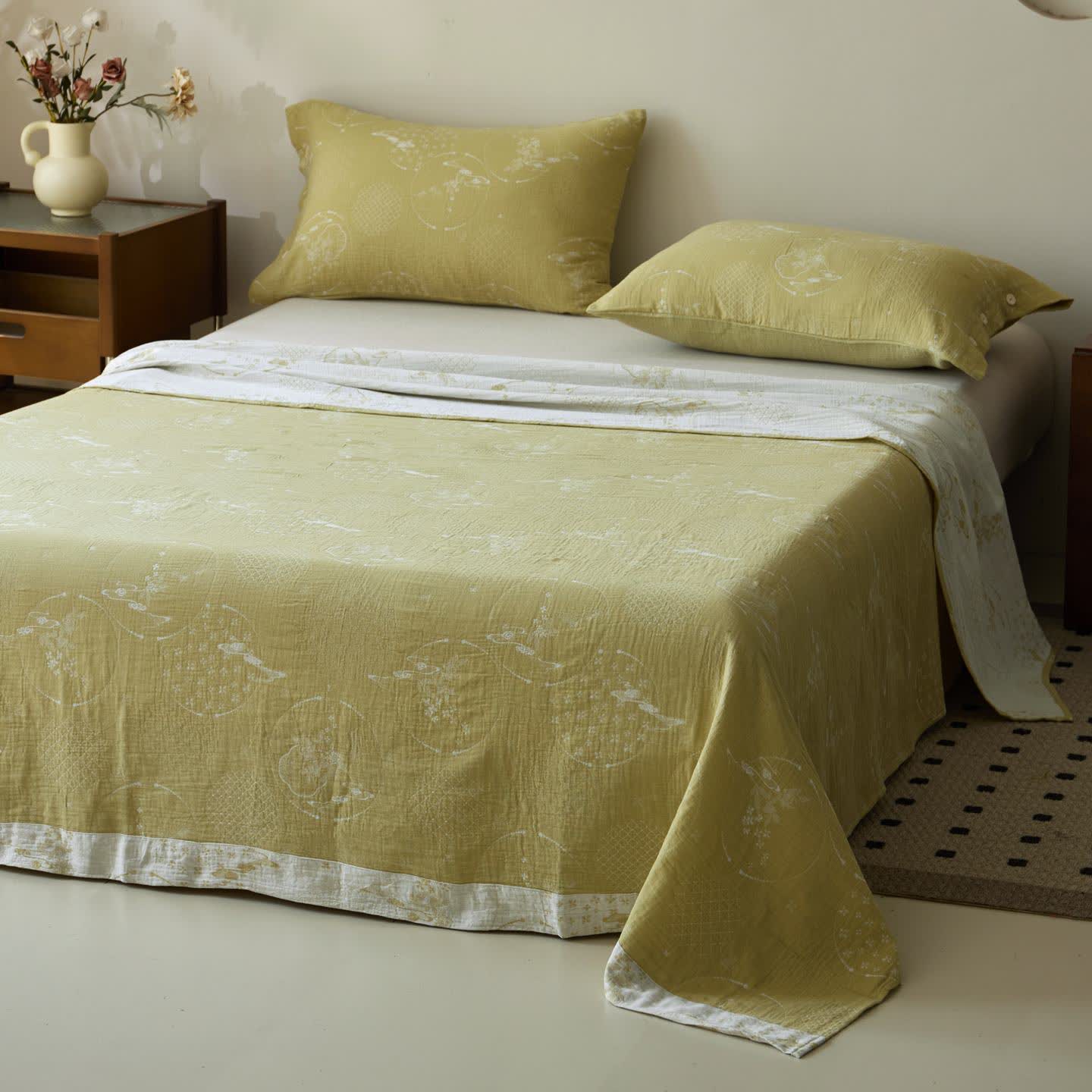 Vintage Jacquard Baumwollgaze Bettlaken Tagesdecke - Tagesdecke mit 2 Kissenbezügen - 240cm x 270cm - image 0