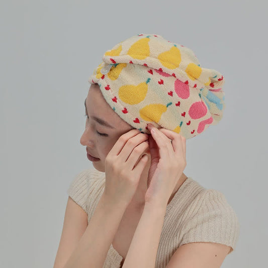 Handtuch zum Trocknen von Haaren aus Baumwolle mit Birnenmotiv - Beige - 2 STÜCKE - 9" x 21" - image 0