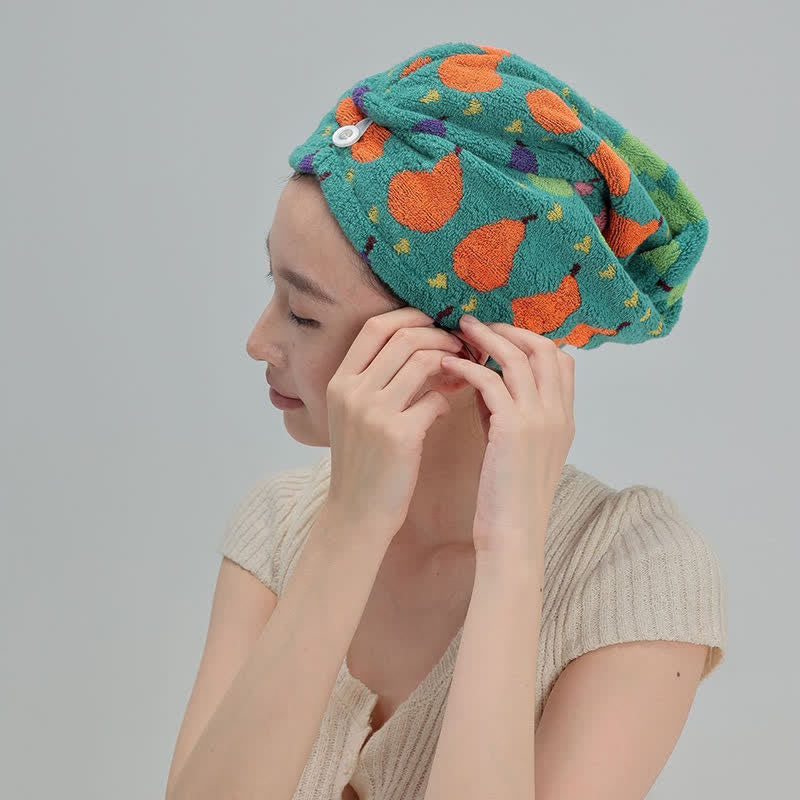 Handtuch zum Trocknen von Haaren aus Baumwolle mit Birnenmotiv - Grün - 2 STÜCKE - 9" x 21" - image 7
