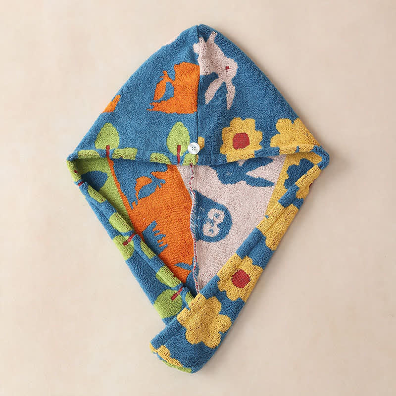 Haarhandtuch aus garngefärbter Baumwolle mit Tiermotiv und Blumenmuster - image 3