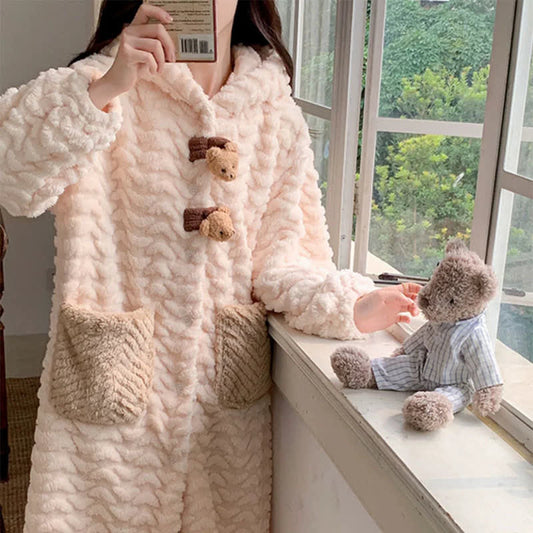 Bademantel mit Kapuze und Bären-Plüschknopf - Robe - XXL - image 0