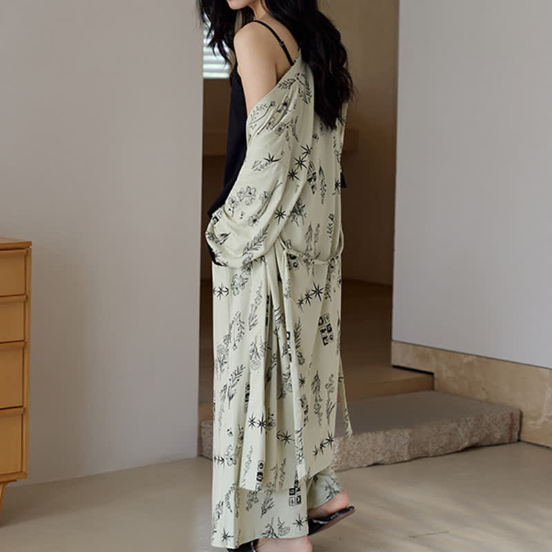 Schwarzes Pyjama-Set mit Blumenblattmuster (3-teilig) - image 5