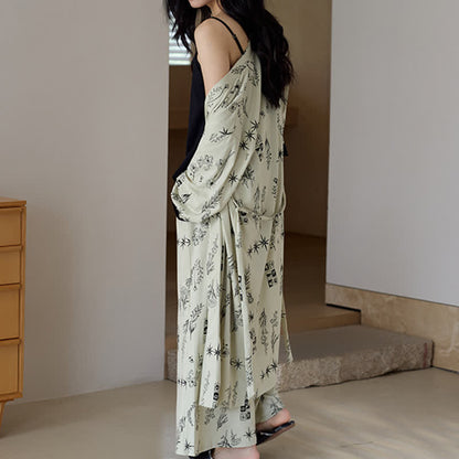 Schwarzes Pyjama-Set mit Blumenblattmuster (3-teilig) - image 5